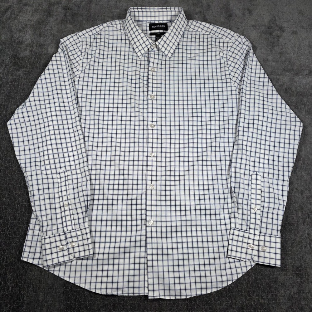 Bonobos Slim Fit Mens 2XL XXL Navy White Grid Check Stretch Button Down Shirt